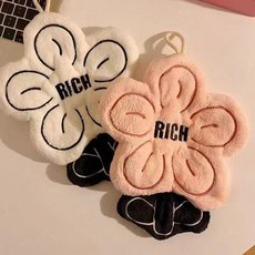 꽃길 플라워 극세사 주방 욕실 고리 수건 핸드타월, 1세트, 핑크+화이트