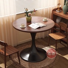 椿嶼 茶幾客廳家用小戶型邊幾咖啡桌 圓形餐桌鬱金香陽臺小圓桌, 深木紋,100CM