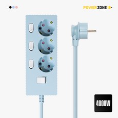 파워존 웨이브 고용량 개별스위치 멀티탭 과부하차단 3구 멀티콘센트 전기코드 50cm 1.5m 3m 5m 7m, 1개, 파스텔블루