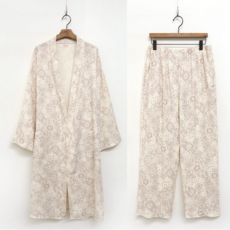 남녀공용 순면 이중지 로브가운 상하세트 샤워가운 커플홈웨어, 1세트, 페이즐리핑크 L