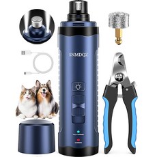 개 네일 그라인더 및 트리머 클리퍼 키트 LED 조명 2개 및 다이아몬드 연삭 휠 포함 초조용 전기 충전식 발톱 연마기, Dark Blue