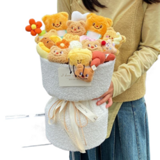 聖誕節黃油小熊玩偶花束毛絨公仔娃娃 - 可愛耶誕節禮物閨蜜生日裝潢飾品, 黃油小熊小花束30cm送禮袋×1個