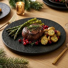 루비코코 프리미엄 스테이크 접시 예쁜 파스타접시 그릇, 1개, 블랙