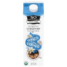 SO DELICIOUS 커피 프림 크리머 소 디리셔스 데어리 프리 코코넛 밀크 프렌치 바닐라 비건 비GMO 크리미한 식물성 32액량 온스 팩, 1개