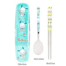 韓國 lilfant 大耳狗304不鏽鋼兒童餐具套裝 (筷子/湯匙/叉子/杯子/水壺/餐盤/餐具袋)，可愛卡通設計，外出攜帶方便, 1個, 圓筷湯匙小盒組 帕恰狗, 藍色, 圓筷湯匙小盒組