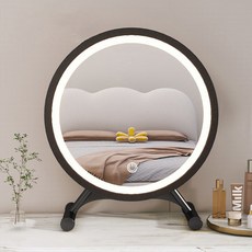 원형 LED 화장대 탁상 화장 거울, 블랙
