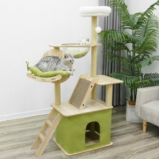 블랙케이세븐 대형 원목 고양이캣타워 140CM 고양이집 고양이스크래쳐 고양이장난감, 1개, 녹색 심플 스타일