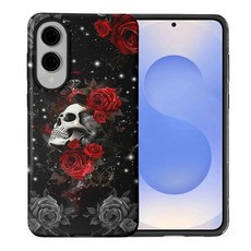 Yicomon 삼성 갤럭시 S25 엣지 케이스 해골 레드 로즈 패턴 프린트 매트 폰 케이스 내구성 있는 패션 재미있는 액체 실리콘 케이스 부드러운 긁힘 방지 충격 방지 보호, Samsung Galaxy S25 EDGE