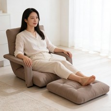 좌식 의자 1인용 소파 등받이 좌식의자 좌식 소파 접이식 리클라이너 발쿠션 허리쿠션 포함, 카키, 1개