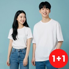 1+1 쿨쉐어 비침없는 20수 두꺼운 순면 기본 무지 반팔 티셔츠