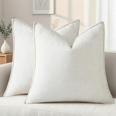 DecorUhome 여름 소파 장식용 베개 커버 45.7 x 45.7cm(18 x 18인치) 2개 세트 장식적이고 부드러운 벨벳 모던하고 아늑한 셔닐 베개 커버 우아한 디자, 크림 화이트