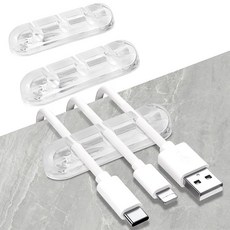 SOULWIT 케이블 홀더 클립 - 선정리 USB 충전 케이블/고정 클램프 멀티 적용 데스크 홀더 3개, Clear, 333입
