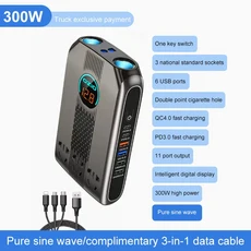 240W/300W 자동차 전원 인버터 어댑터 다기능 12/24V Inversor 6 USB 소켓 충전기 지능형 디지털 디스플레, 07 K30G1, 1개