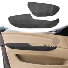 QianBao BMW X5 E70 2007-2013용 전면 도어 팔걸이 가죽 커버 교체품 DIY 왼쪽 및 오른쪽 도어 패널 2개 설치 도구 포함 블랙