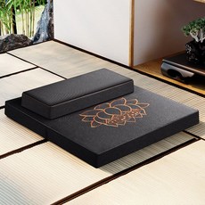 명상 방석 매트 다도 대형 라텍스 원형 접이식 불교, 블랙 자수