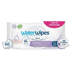 WaterWipes Sensitive+ 하이드레이팅 부스트 물티슈 3-in-1 세척 관리 수분 공급 알로에 베라 함유 99% 물 무향 및 저자극성 아기 60개 160828, 1 Count (Pack of 60), 1 Count (Pack of 60)