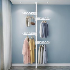 MEFUN 폴행거 무타공 빨래건조대 스탠드형 빨래건조대 접이식 폴행거 높이조절 일자식 옷걸이 접이식날개 공간절약 튼튼한행거, 화이트