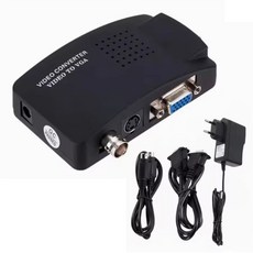 BNC S-비디오 VGA-VGA 비디오 변환기 1080P BNC-VGA 출력 어댑터 TV 카메라 DVD DVR EU 플러그 용 디지털 스위치 박스, 검은색