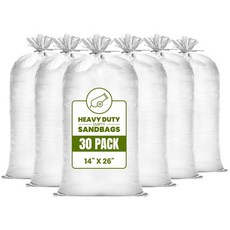 중국산 아님 20개 세트 내구성 강한 홍수용 모래주머니 빈 상태에 끈이 달림 UV 차단 1600시간 홍수 방지용 14인치 x 26인치 무게용 샌드백 50파운드 용량, 30개 가방, 흰색