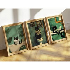 욕조에 레트로 재미 있은 개구리 스시 주방 나무 인쇄 동물 포스터 캔버스 회화 벽 그림 홈 욕실 장식, 03 3