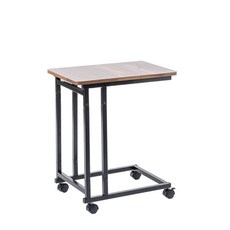 拜爾家居 工業風移動邊桌 MIT台灣製造 全台唯一可超取大尺寸邊桌 活動邊桌 床邊桌 茶几 筆電桌 懶人桌, 木紋色