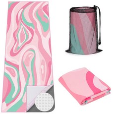 MicaYoung 코너 포켓이 있는 요가 매트 타월 미끄럼 방지 그립 극세사 커버 매트 핫 요가 필라테스 및 체육관 운동용 길이 177.8cm70인치 x 너비 66cm2, 핑크