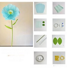 자이언트 페이퍼 플라워 종이꽃 만들기 세트 DIY 포토존 장식, 무절단 라이트블루 (라이트 컬러 꽃잎)