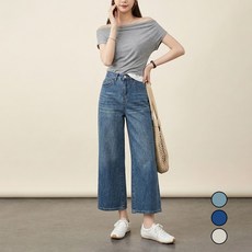 토보샵 8부 9부 봄 여름 와이드청바지 키작녀 화이트진 하이웨스트