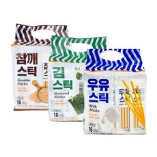 키즈웰 스틱과자 3종 혼합, 48개, 우유스틱1개,김스틱1개,참깨스틱1개