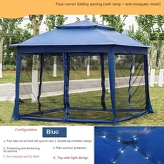 야외 가제보 차양 비막이 네 다리형 로마 파빌리온 캠핑 대형 우산 접이식 텐트 TZ, 10 3X3M Blue-Net-Light