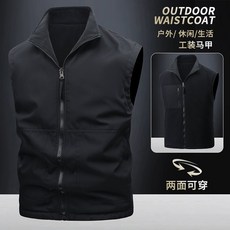中年男士雙面穿馬甲 青年秋冬戶外工裝保暖背心 大尺碼內搭外穿棉服 短款運動棉外套, 無規格, 黑色
