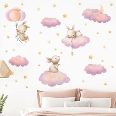 바이앤뷰 귀여운 벽장식 인테리어 스티커, 꿈꾸는 토끼