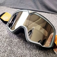 바이크 고글 오토바이 스포츠 스쿠터 오픈페이스 헬멧 호환 검정테 화이트엣지 변색 실버, 그레이 실버 스트랩 투명 포함