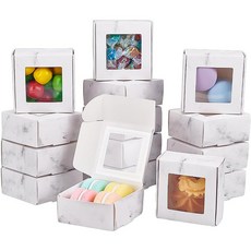 30개 사각형 접이식 크라프트지 상자 사탕 상자 투명창 있는 선물상자 6.5x6.5x3cm, 연회색