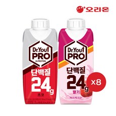 오리온 닥터유 프로 드링크 단백질 초코맛(250ml)+딸기맛 각 8팩, 250ml, 16개