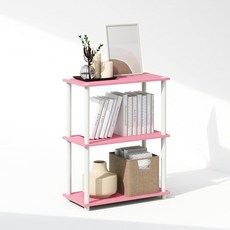 Furinno Turn-N-Tube 책장 3단 다용도 컴팩트 디스플레이 랙이 있는 29.9 x 59.6 74.9cm(11.6 23.6 29.6인치) 거실 침실 홈 오피스, 핑크/화이트