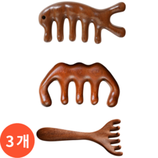 오어브랜드 두피 얼굴 페이스 바디 마사지기 나무 우드 원목 괄사, 브라운, 3개