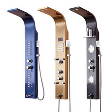 벽걸이 수전 스텐 샤워 샤워기 호텔 폭포 목욕, 블랙 티타늄(4가지 기능), 1개, 4가지 기능을 갖춘 클래식 블랙 티타늄