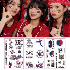 한국 타투 대한민국 축구 태극기 판박이 붉은악마 응원 스티커 단체 대량, 1개, 3장 1세트