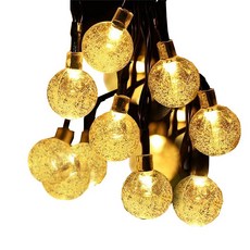 亮亮燈飾 太陽能LED氣泡球燈 6.5米30燈 八種模式 防水 聖誕燈 氛圍燈 燈串 聖誕裝飾 戶外燈 燈條, 1件, 暖白｜30燈珠｜太陽能, 暖白