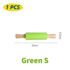 1/4Pcs 비 스틱 실리콘 롤링 핀 나무 손잡이 과자 반죽 밀가루 롤러 주방 요리 아이 파스타 반죽을위한 베, 06 1Pcs  Green S