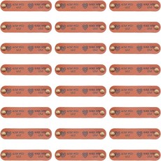 24개 DIY 청바지 가방 신발 모자 액세서리용 PU 가죽 라벨 수제 엠보싱 태그 (구멍 및 철제 리벳 포함) 둥근 직사각형 모양에 하트 패턴 12x65x0.5mm, 혼합색