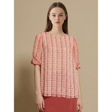 올리비아로렌 라운드네크 체크 블라우스 VOCNSWM4331