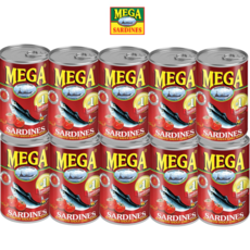 [PERA PLUS] MEGA SARDINES in tomato sauce chili red 필리핀 메가 생선 통조림, 10개, 155g