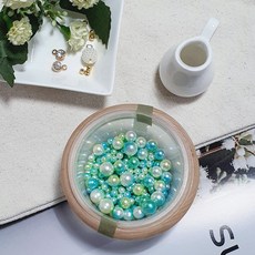 그라데이션 원형 무구멍 진주 비즈 공예 재료, A3409. 그린, 1세트, 5mm