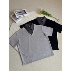 레이어드 포인트 카라 반팔 티셔츠 남성용 배색 디자인 오버핏 캐주얼 폴로 셔츠