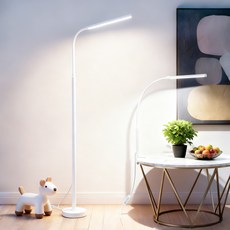 Flyaiku LED 거실 스탠드조명 스탠드&클램프식 겸용 높이조절 독서등 3색모드 밝기조절 눈보호 12W, 흰색
