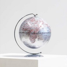 清晰地圖銀色世界地球儀擺飾：金屬底座、透明球體設計，學生教師旅行愛好者適用, 銀色