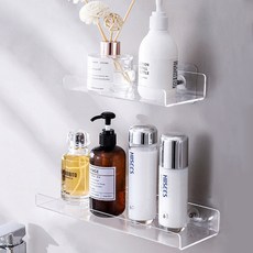 무타공 아크릴 선반 부착식 투명아크릴 다용도 욕실선반, L타입