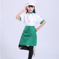兒童小廚師表演服裝 幼兒園廚師職業工作服, 綠色短袖,130cm